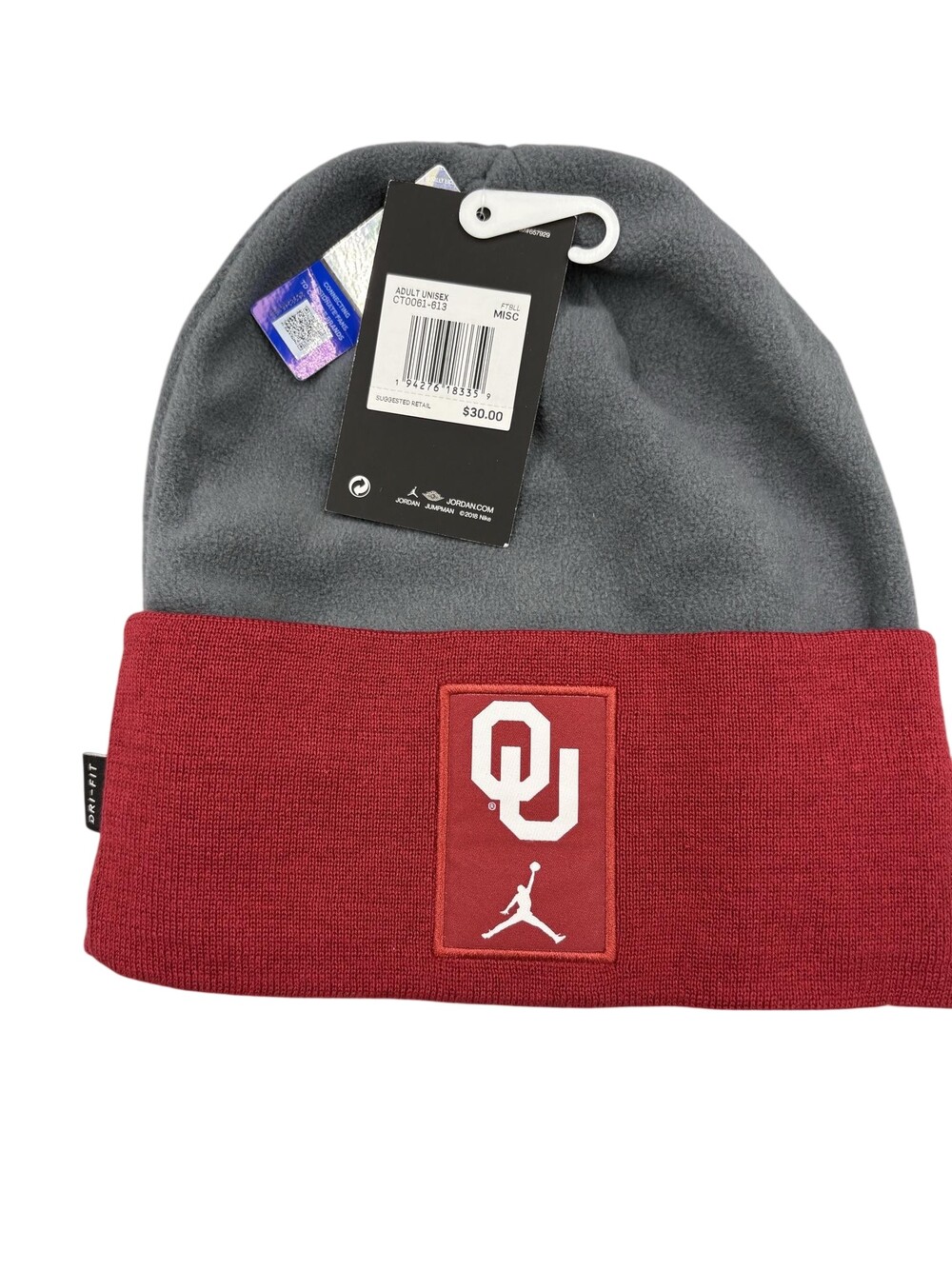 Oklahoma Sooners Hat Cap Mens One Size Gray Red NCAA Football Jordan Beanie